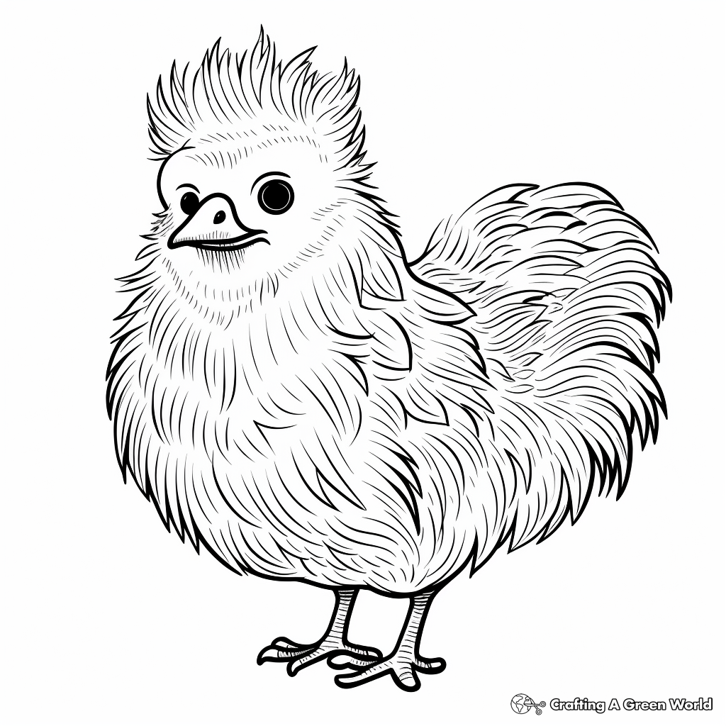 Hand Drawn Silkie Chicken Coloring Page 2