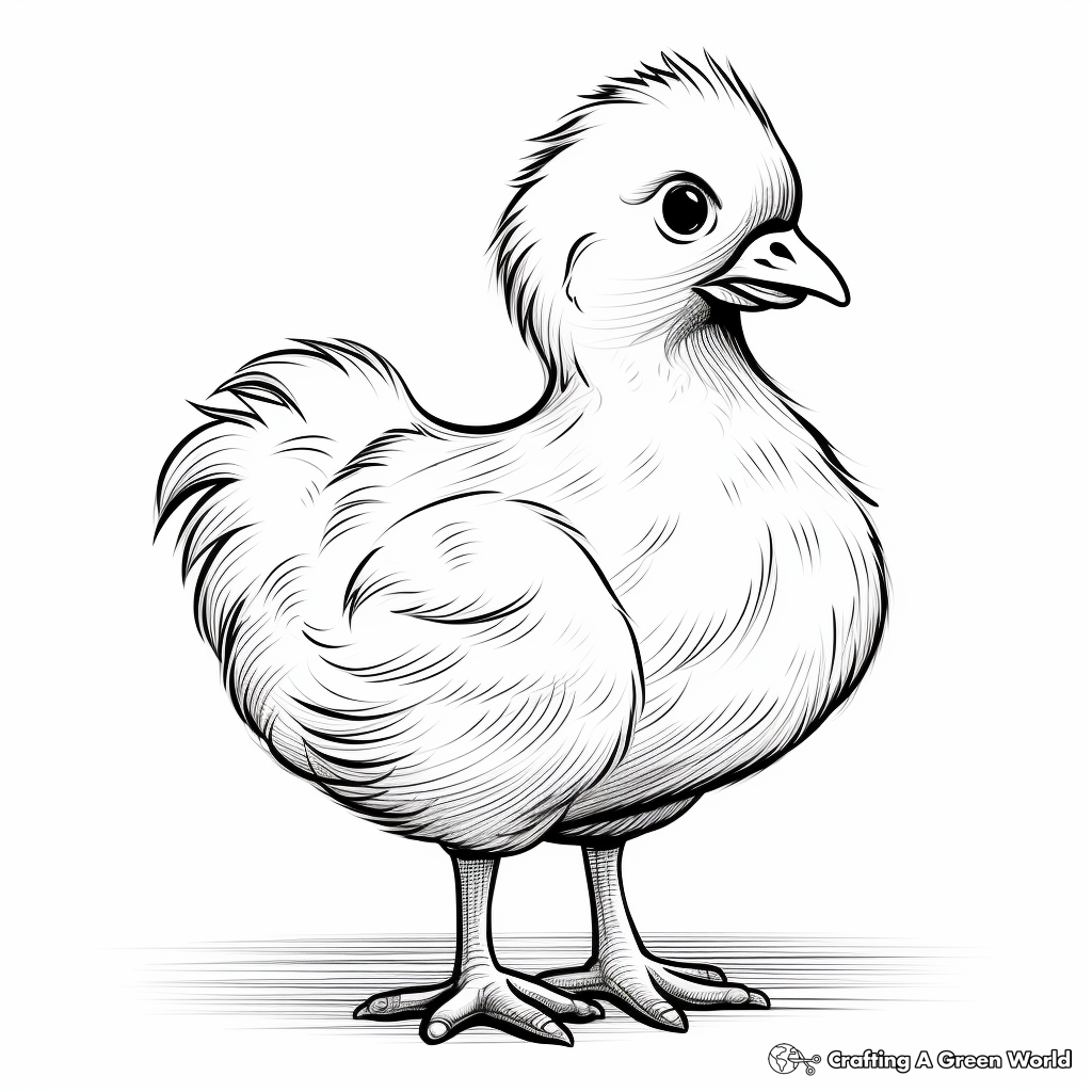 Hand Drawn Silkie Chicken Coloring Page 3