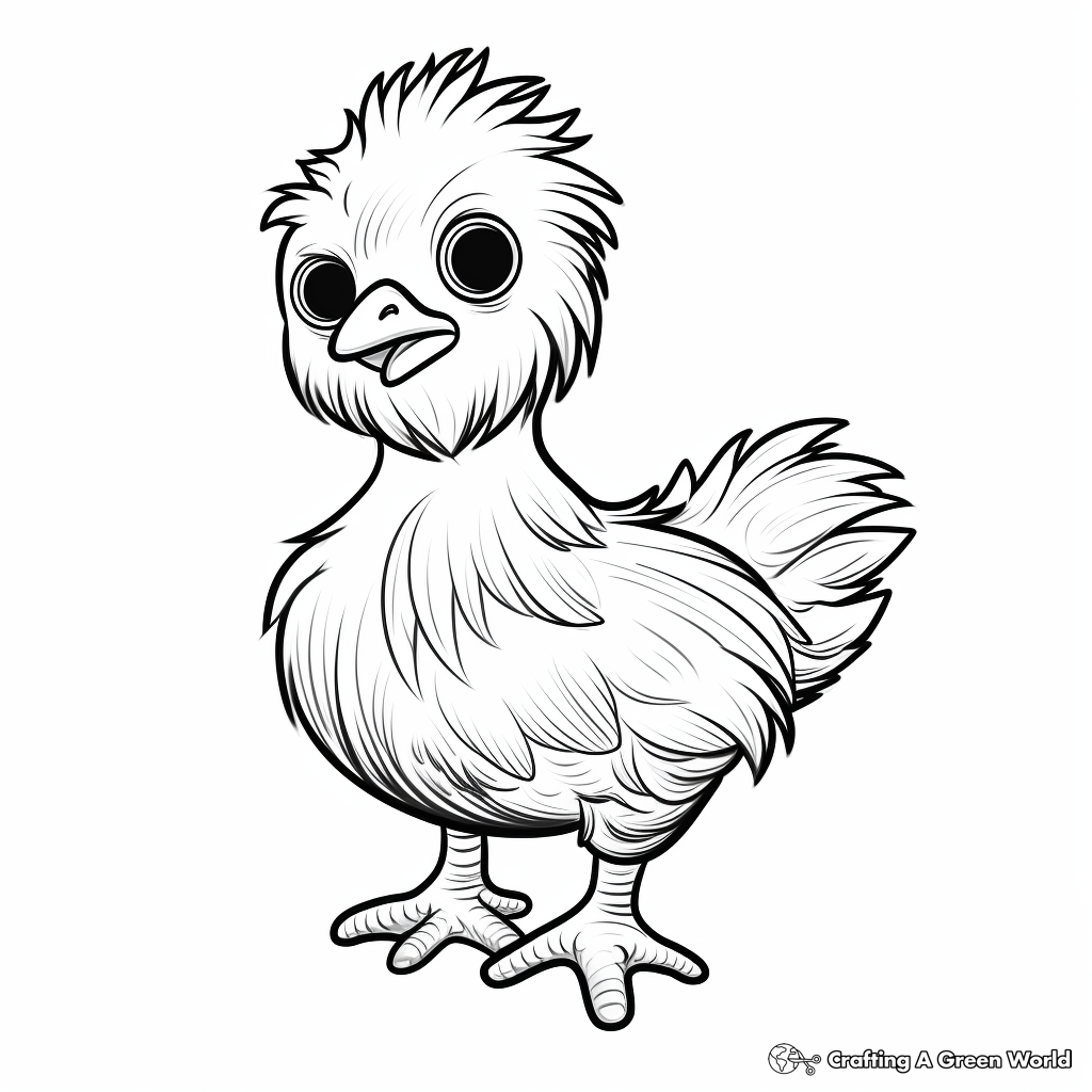 Hand Drawn Silkie Chicken Coloring Page 4