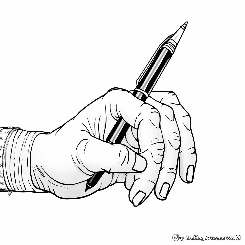 Hands Holding Pen: Writer Theme Coloring Pages 4