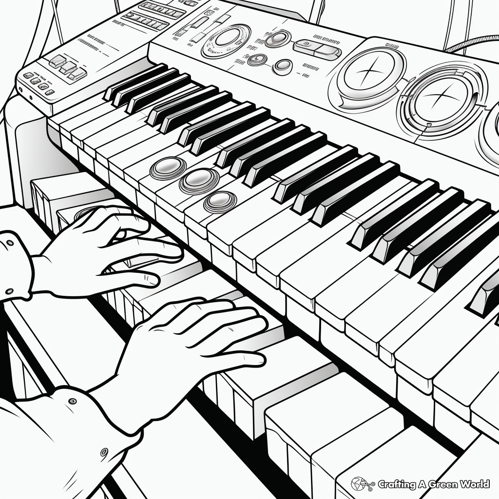Hands-on Keyboard: Music-Themed Coloring Pages 1
