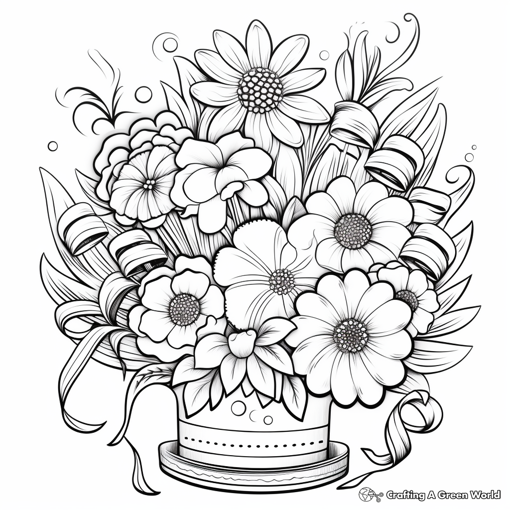 Happy Birthday Flower Bouquet Coloring Pages 3