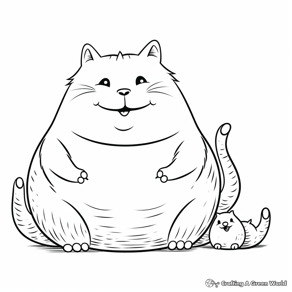 Happy Fat Cat with Birds Coloring Pages 3