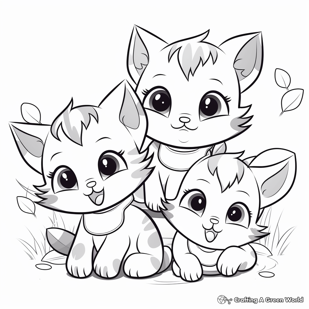 Happy Kittens Playing Coloring Pages 2