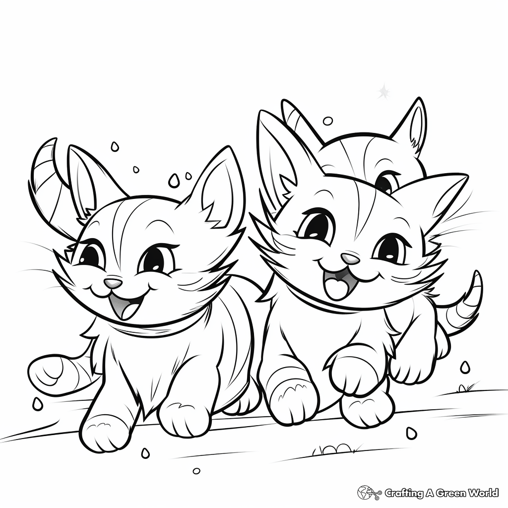 Happy Kittens Playing Coloring Pages 3