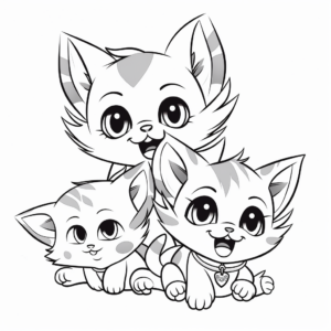 Happy Kittens Playing Coloring Pages 4