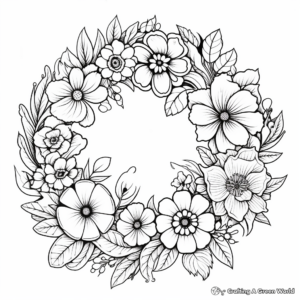 Hard-Level Detailed Flower Wreath Coloring Pages for Professionals 1