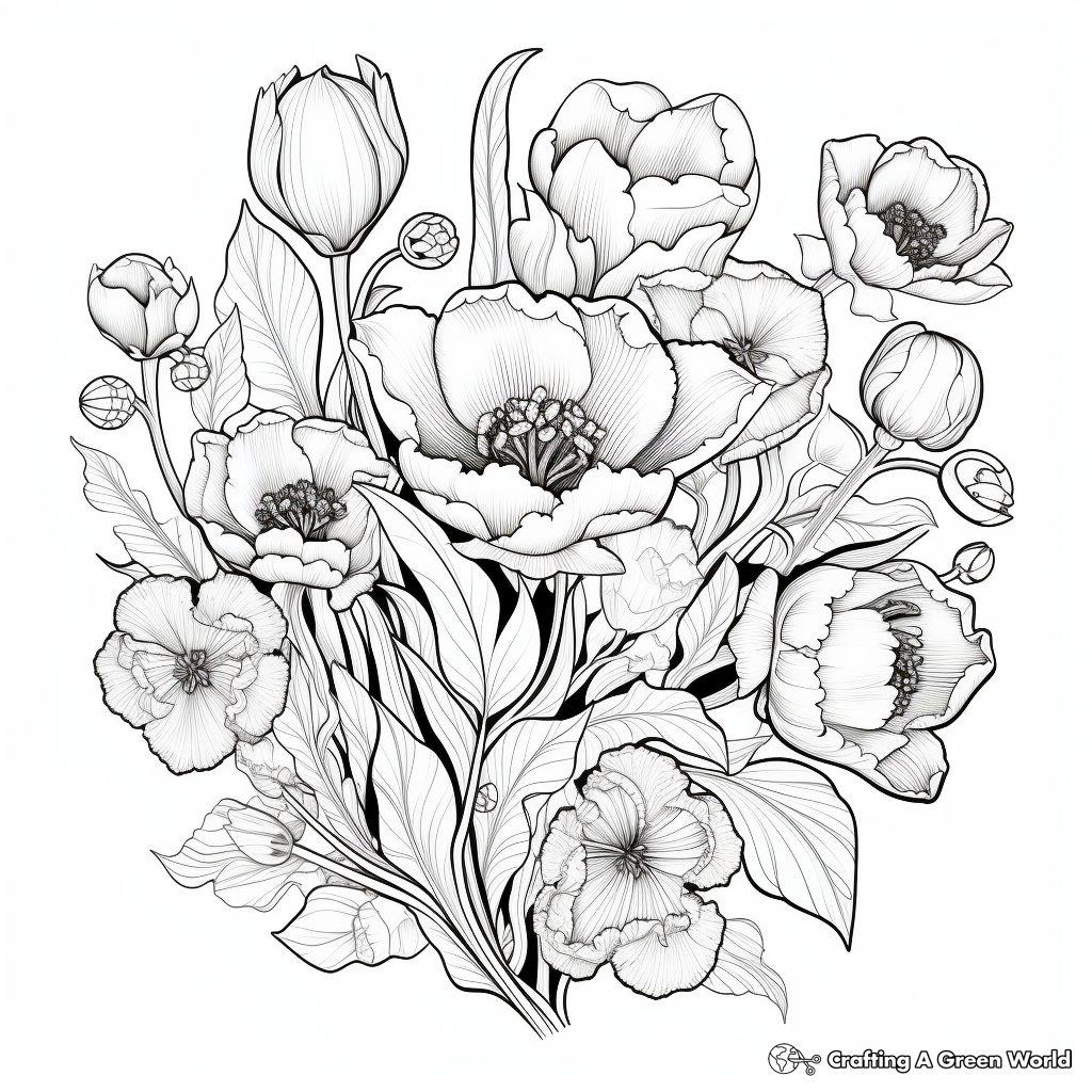 Hard Tulip Coloring Pages with Complex Details 2