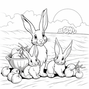 Harvest Scene with Bunny Family Coloring Pages 1