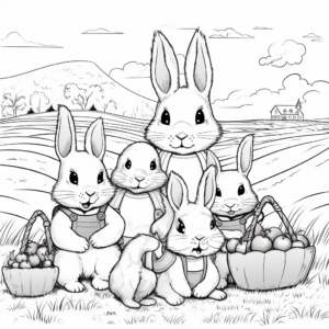 Harvest Scene with Bunny Family Coloring Pages 2