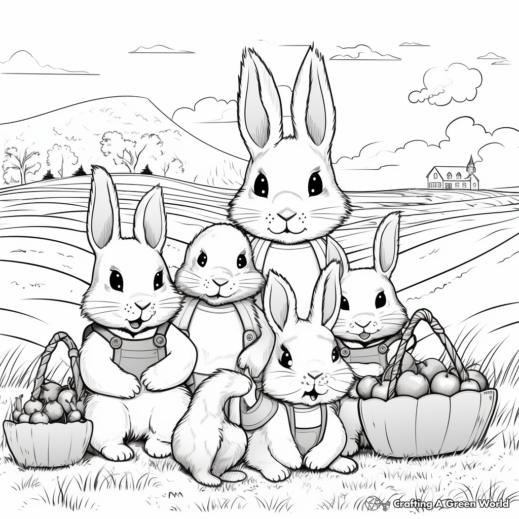 Harvest Scene with Bunny Family Coloring Pages 2