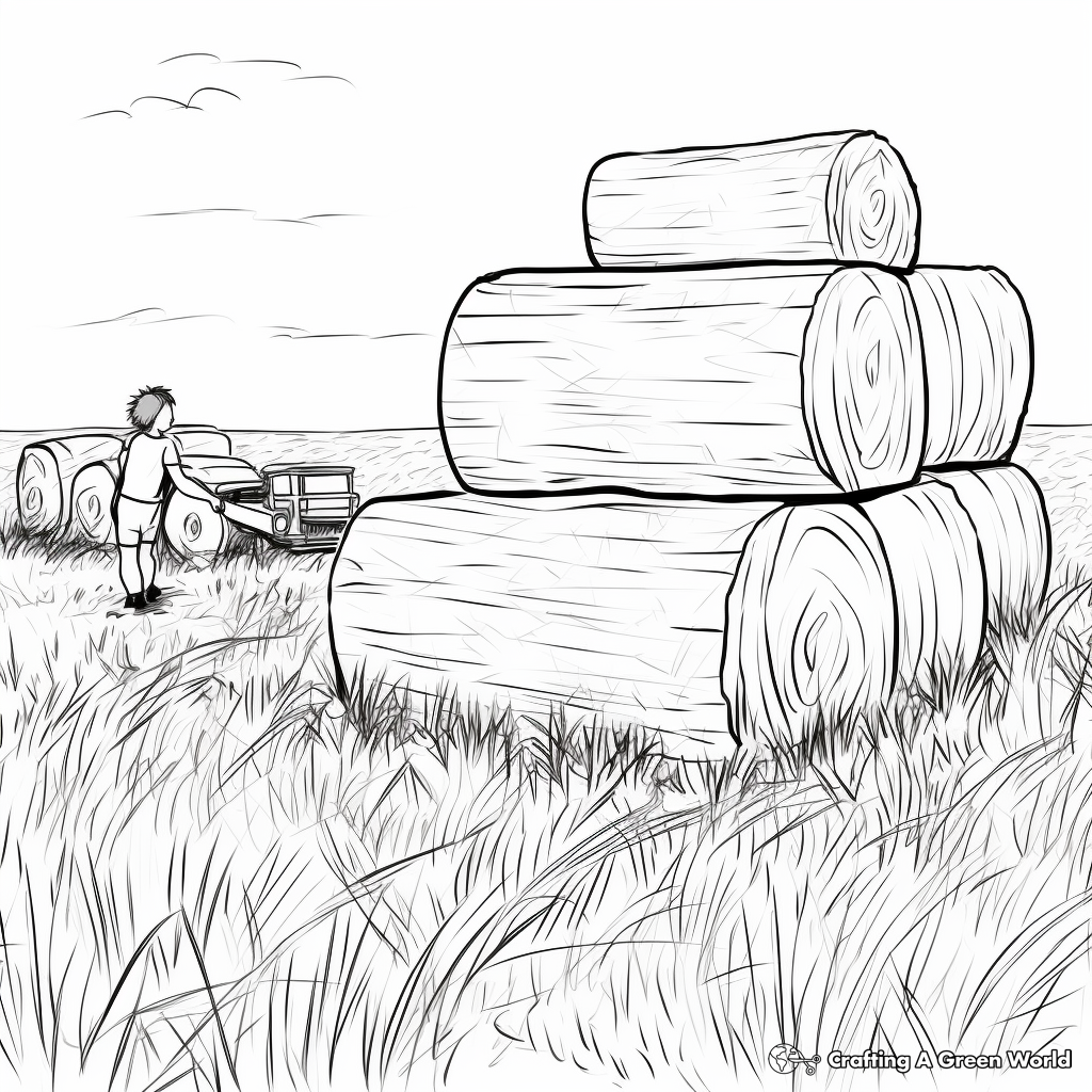 Harvest Season Hay Bale Coloring Sheets 1