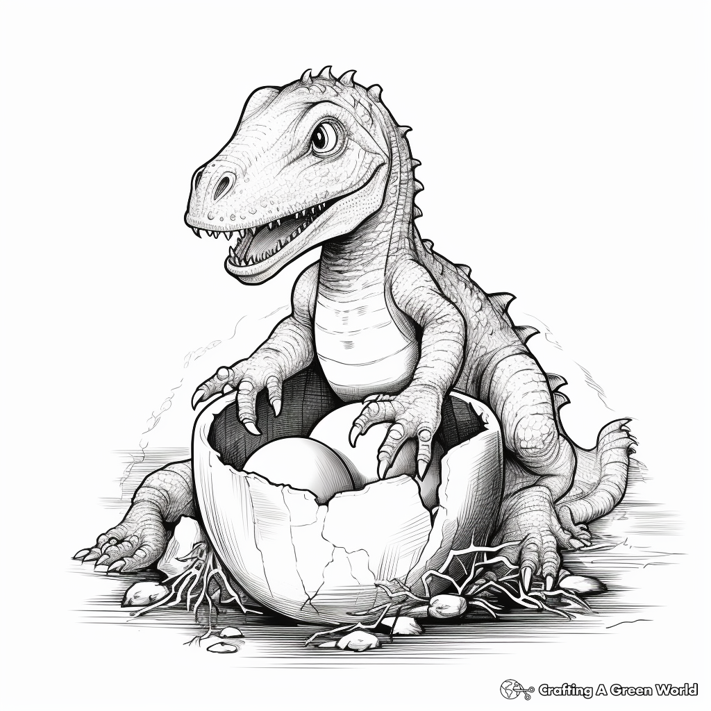 Hatching Baby T Rex: Dinosaur Nest Coloring Pages 1