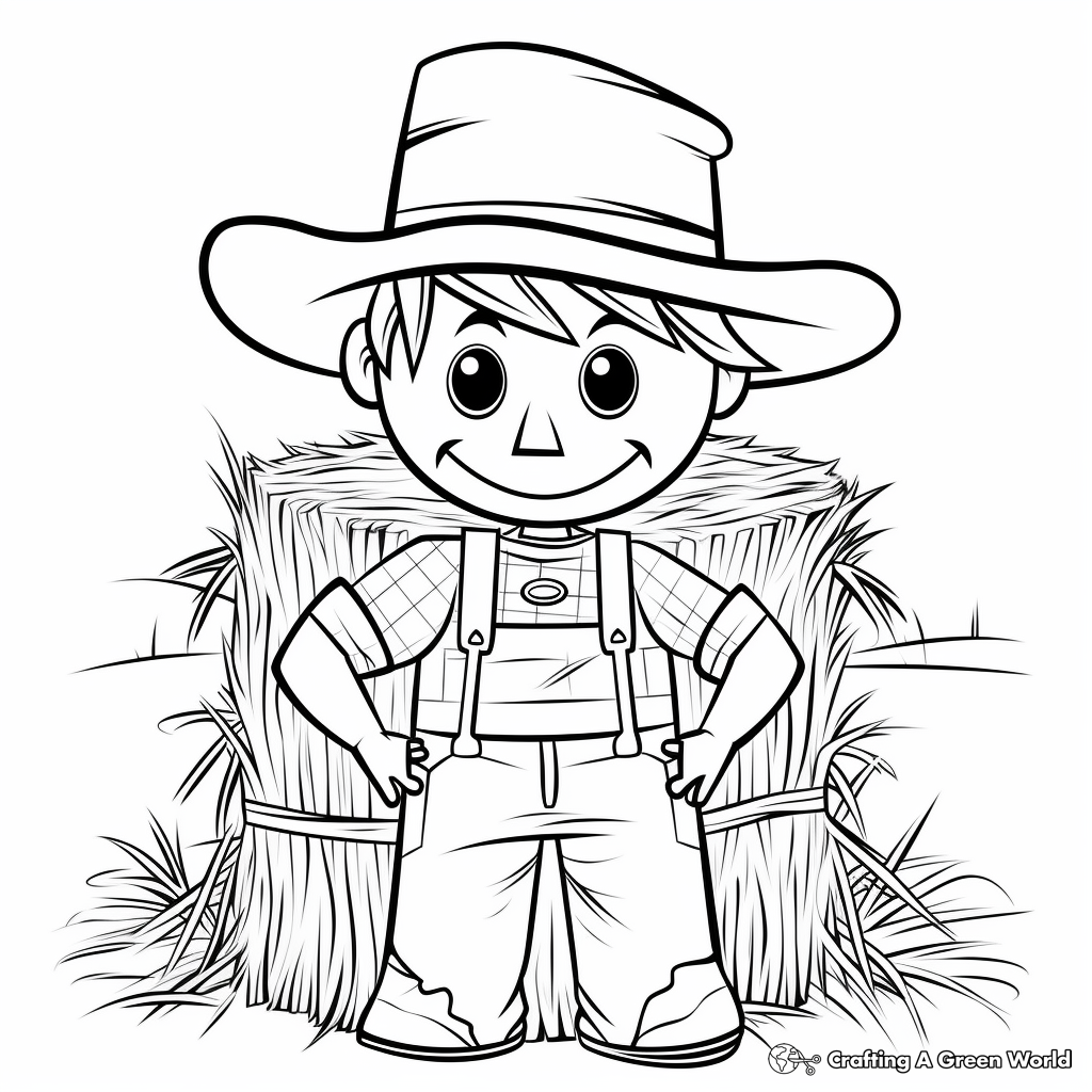 Hay Bale with Scarecrow Coloring Sheets 1