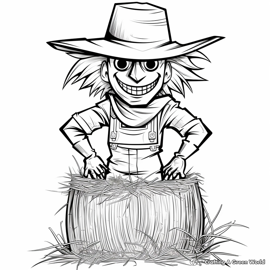 Hay Bale with Scarecrow Coloring Sheets 2