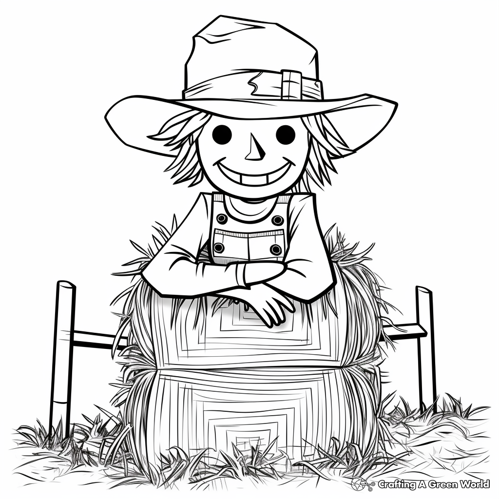 Hay Bale with Scarecrow Coloring Sheets 3