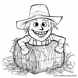 Hay Bale with Scarecrow Coloring Sheets 4
