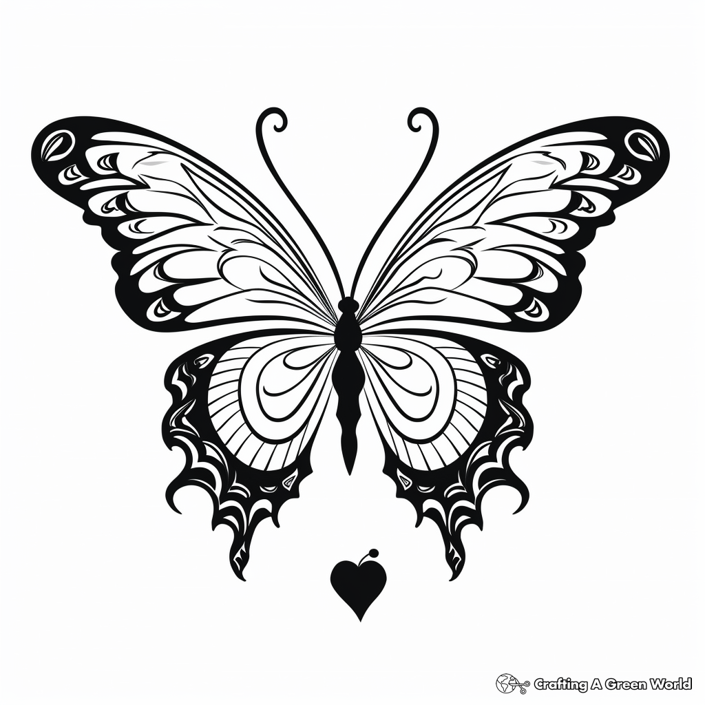 Heart Butterfly in Flight Coloring Pages 4