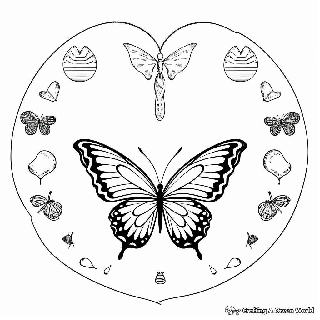 Heart Butterfly Life Cycle Coloring Pages 3