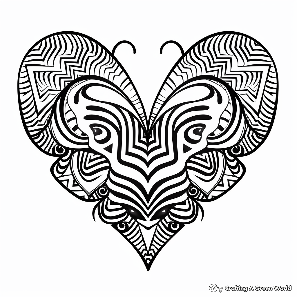 Heart Butterfly with Chevron Patterns Coloring Pages 1