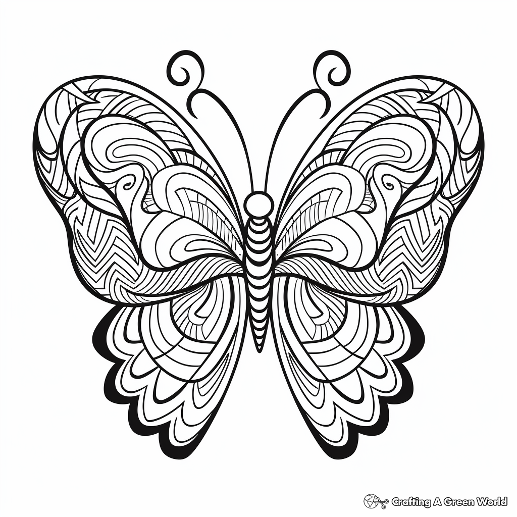 Heart Butterfly with Chevron Patterns Coloring Pages 4