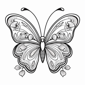 Heart Butterfly with Flower Background Coloring Pages 3