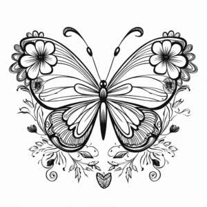 Heart Butterfly with Flower Background Coloring Pages 4