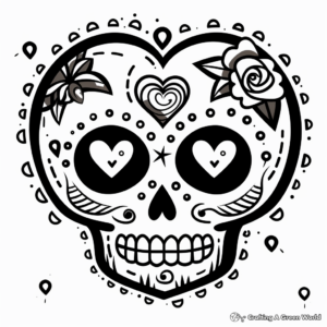 Heart Love-Themed Sugar Skull Coloring Pages 1