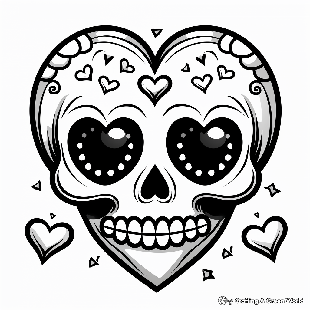 Heart Love-Themed Sugar Skull Coloring Pages 3