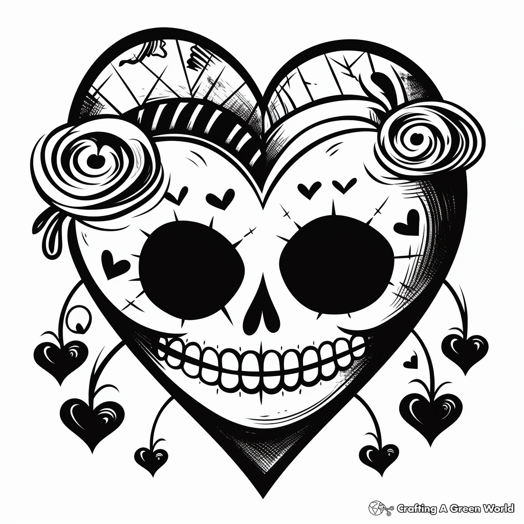 Heart Love-Themed Sugar Skull Coloring Pages 4