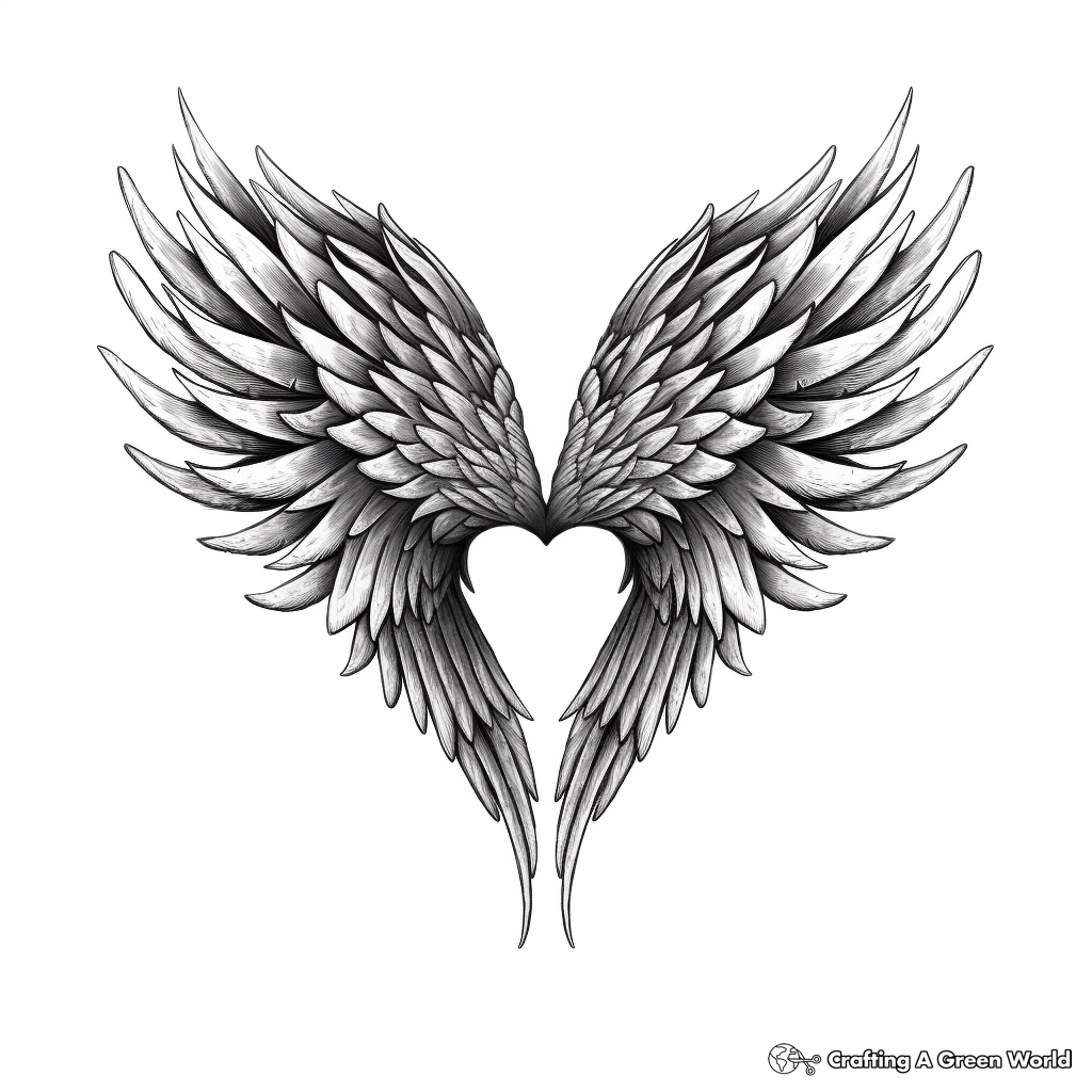 Heart with Bird Wings Coloring Pages: Realistic Details 1
