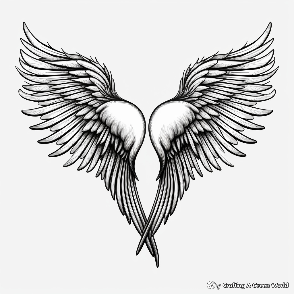 Heart with Bird Wings Coloring Pages: Realistic Details 2
