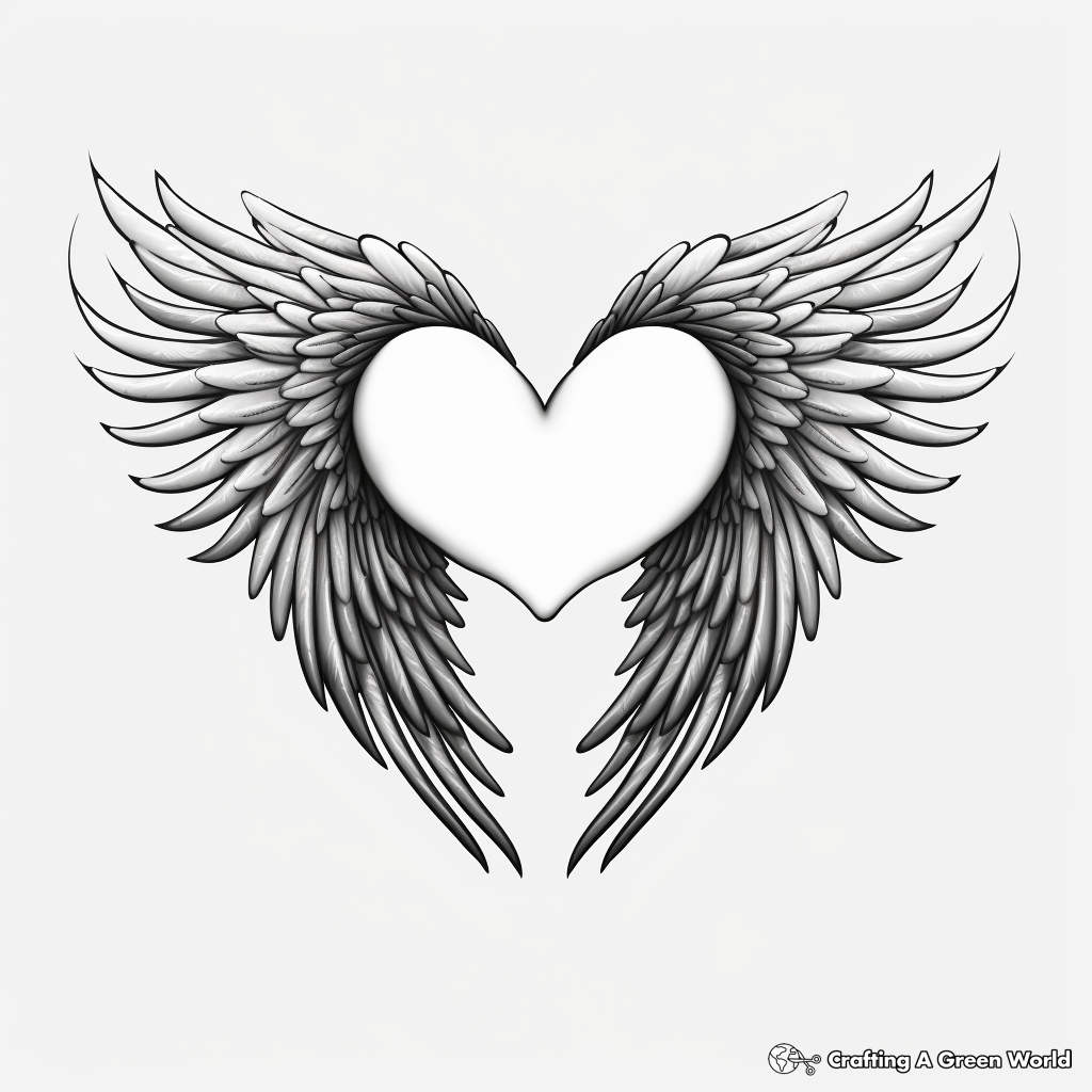 Heart with Bird Wings Coloring Pages: Realistic Details 4