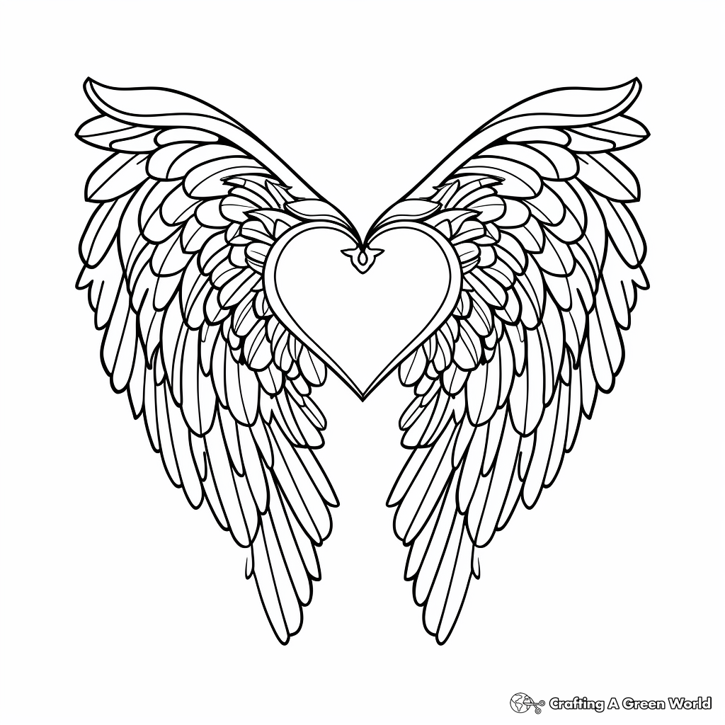 Heart with Feathered Wings Coloring Pages 1