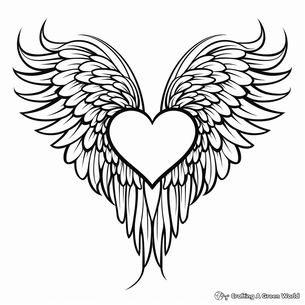 Heart with Feathered Wings Coloring Pages 2
