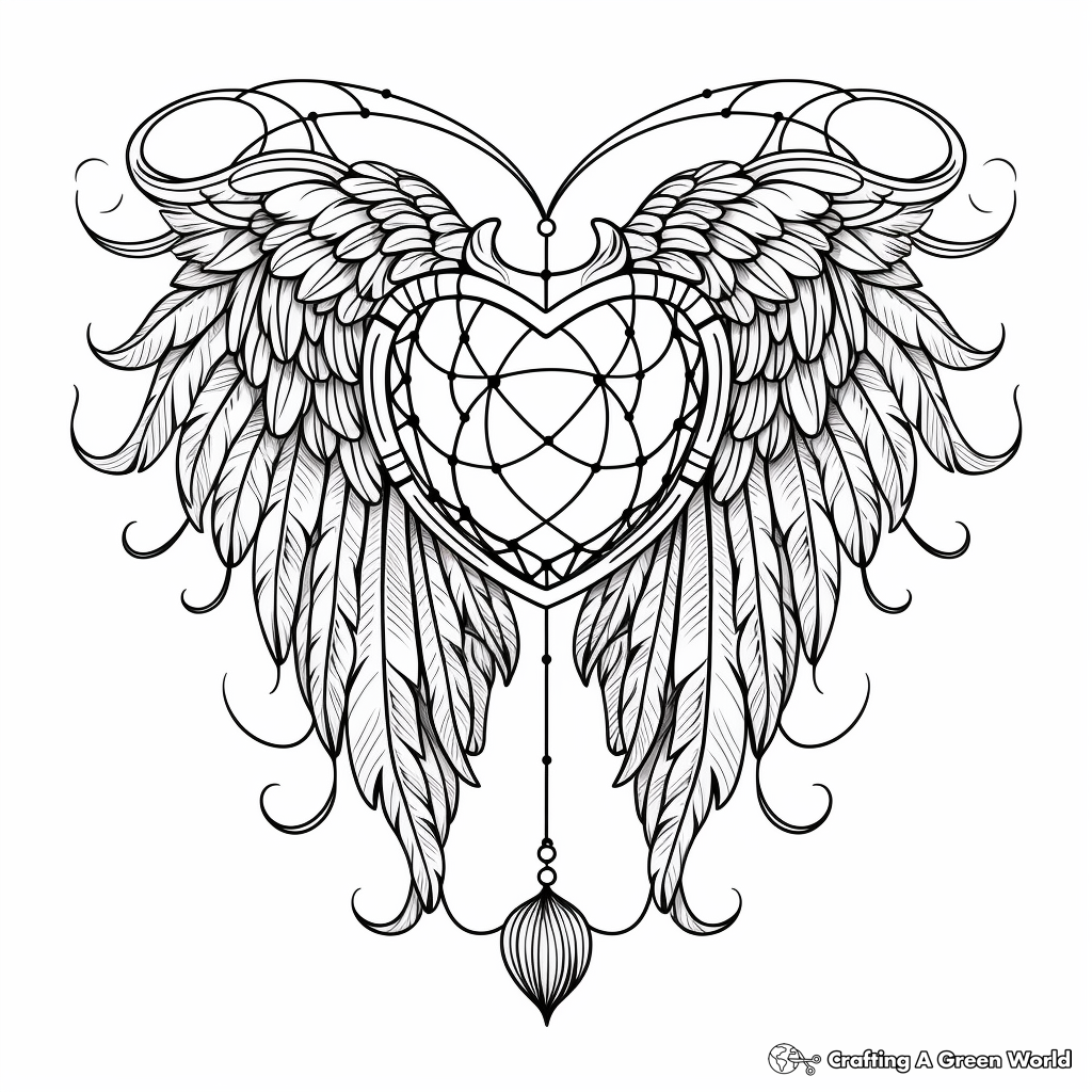 Heart with Wings Inside a Dreamcatcher Coloring Pages 2