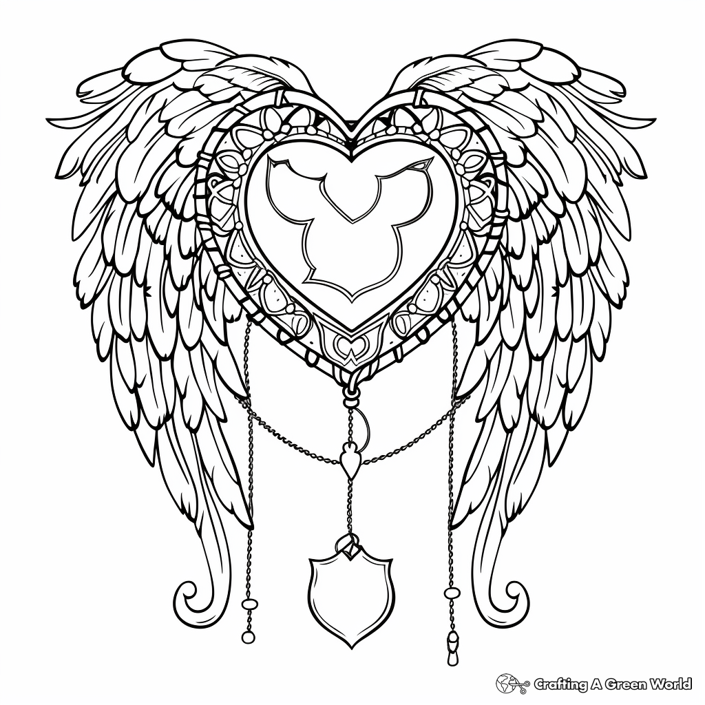 Heart with Wings Inside a Dreamcatcher Coloring Pages 3