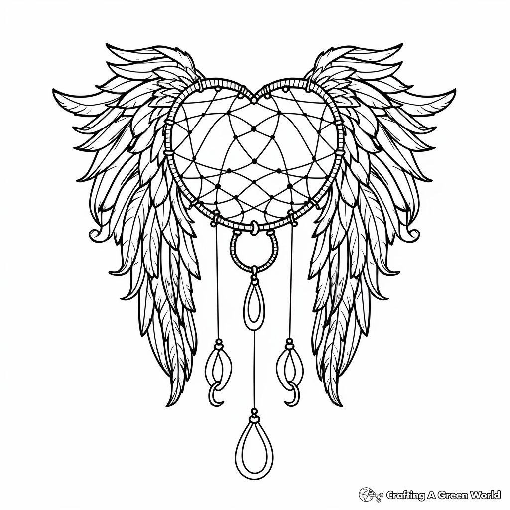 Heart with Wings Inside a Dreamcatcher Coloring Pages 4