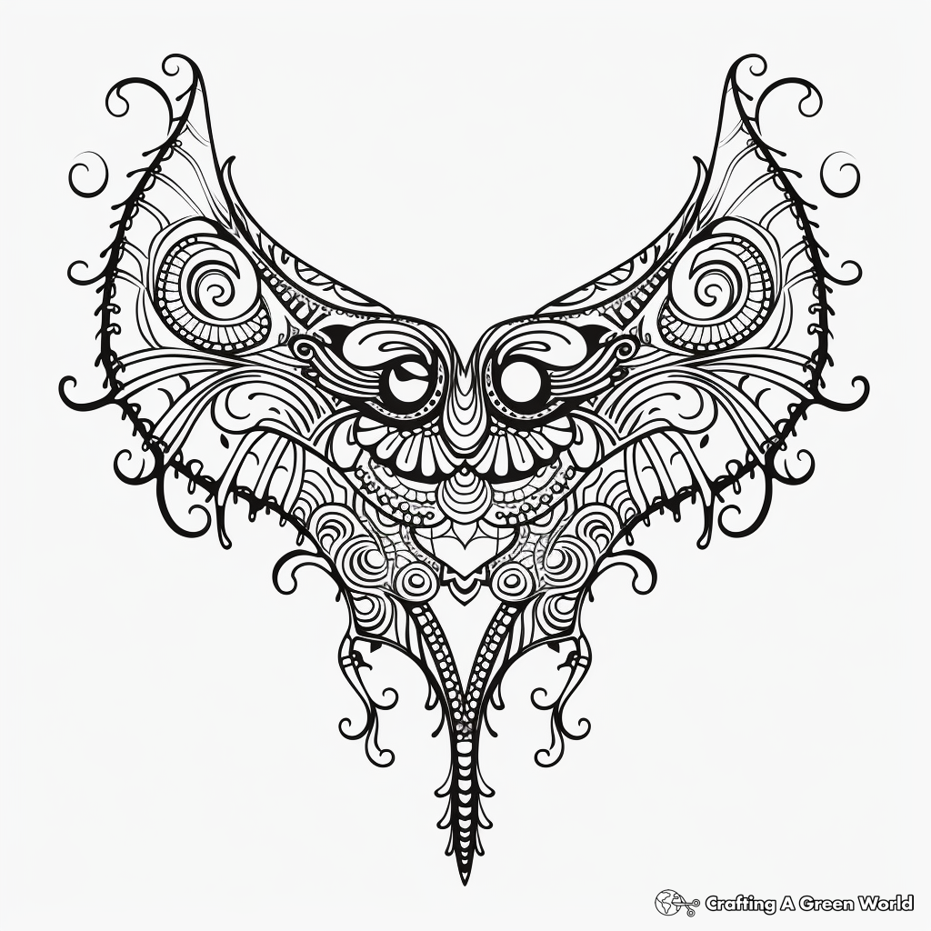Henna-Inspired Patterned Bat Coloring Pages 1