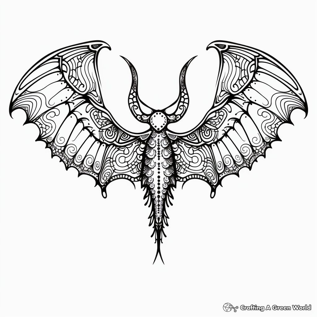 Henna-Inspired Patterned Bat Coloring Pages 3