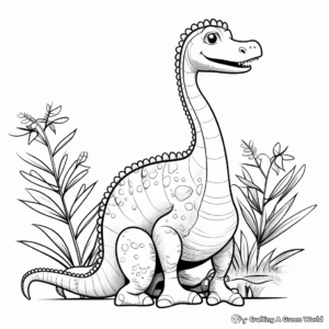 Herbivorous Diplodocus Eating Plants Coloring Pages 2