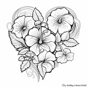 Hibiscus and Heart Coloring Pages for Adults 2