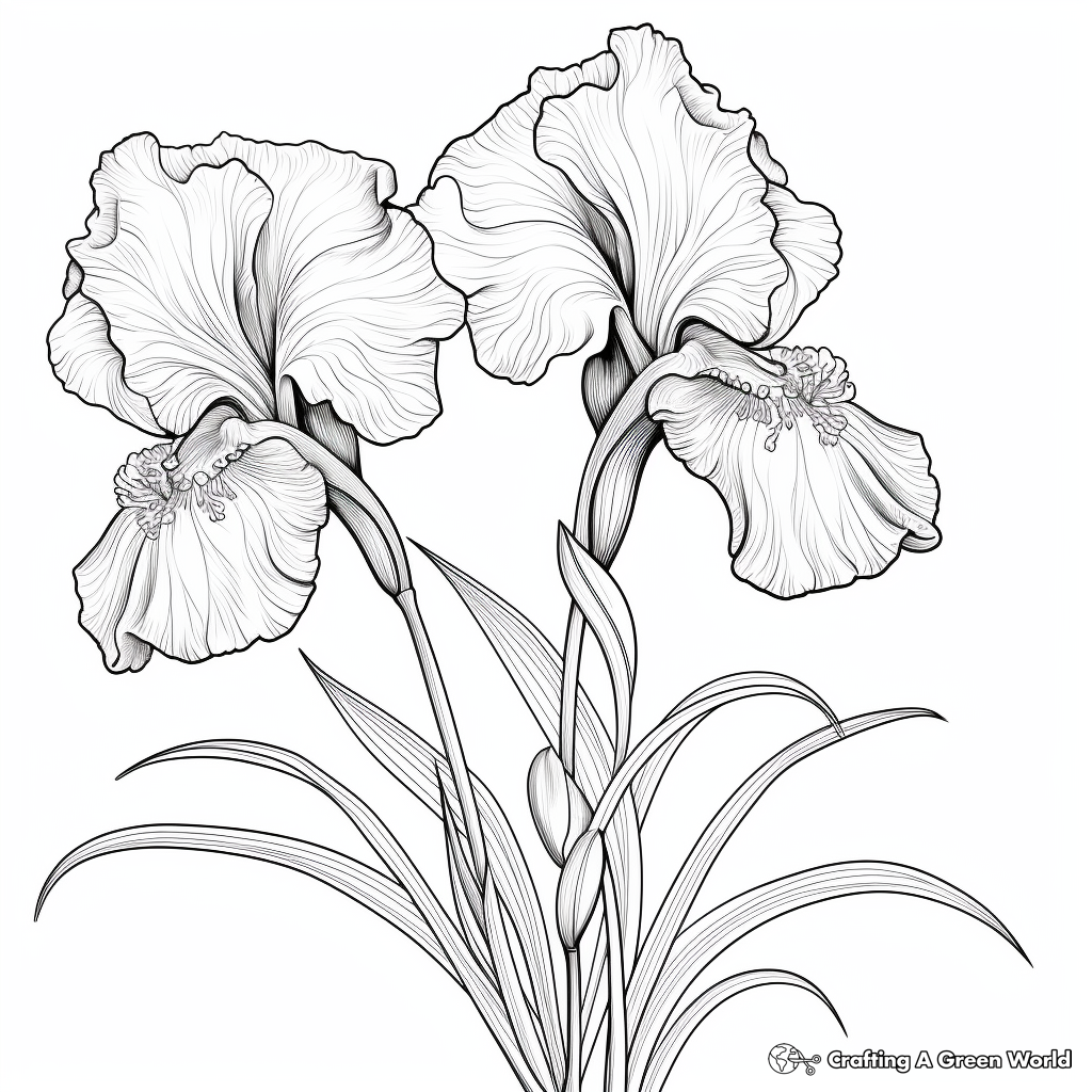 Highly Detailed Iris Flower Coloring Pages 3