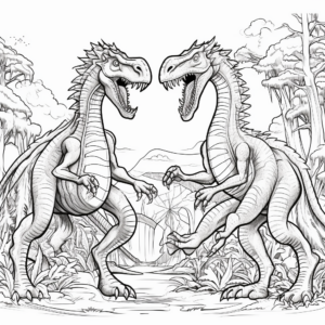 Historic Dino Fight: Tyrannotitan vs. Therizinosaurus Coloring Pages 1