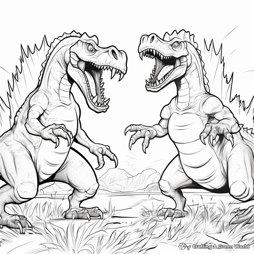Historic Dino Fight: Tyrannotitan vs. Therizinosaurus Coloring Pages 2