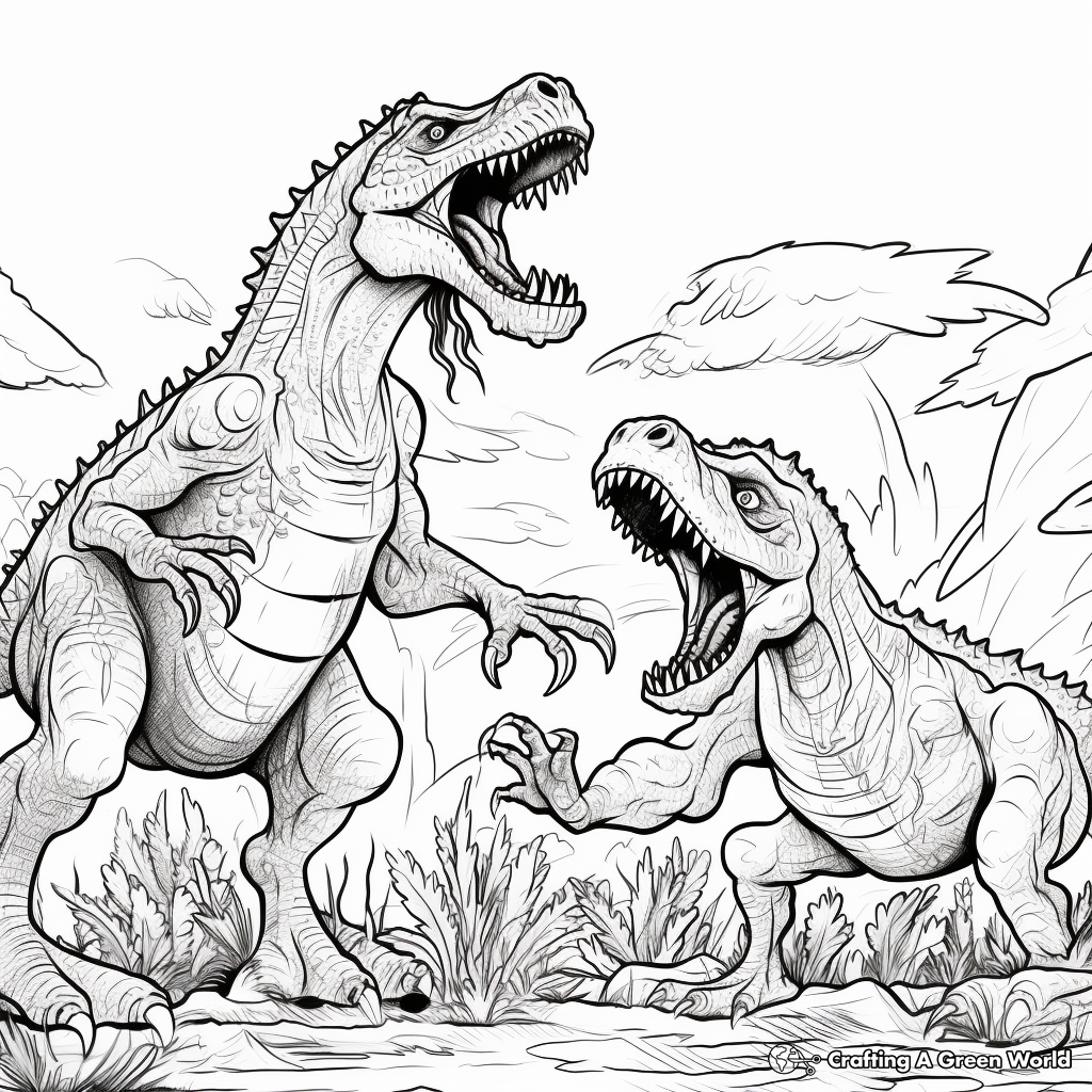 Historic Dino Fight: Tyrannotitan vs. Therizinosaurus Coloring Pages 3
