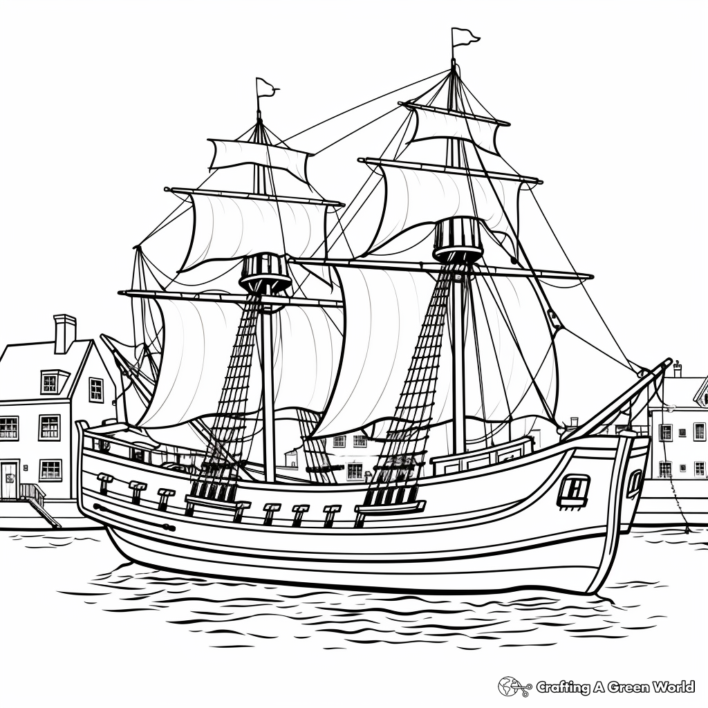 Historic Mayflower Ship Coloring Pages 2