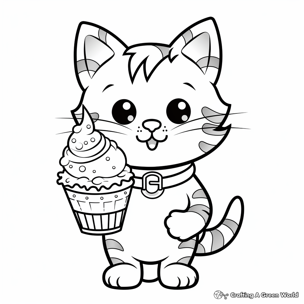 Holiday Themed Cat With Christmas Ice Cream Coloring Pages 2