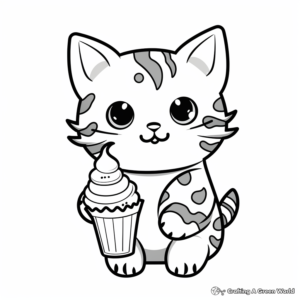 Holiday Themed Cat With Christmas Ice Cream Coloring Pages 3