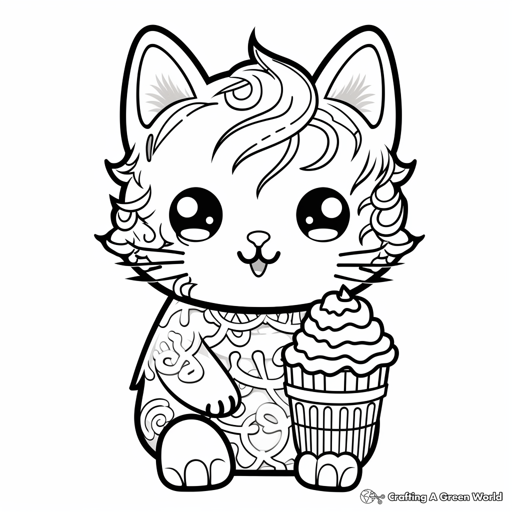 Holiday Themed Cat With Christmas Ice Cream Coloring Pages 4